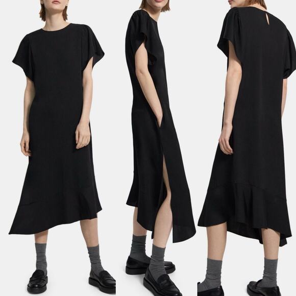 NWT Theory Asymmetrical Silk Georgette Dress Black Size S - Picture 1 of 8